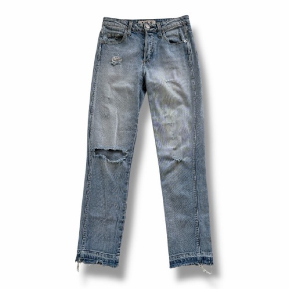 AMO Babe Trippin High Rise Distressed Straight Jeans